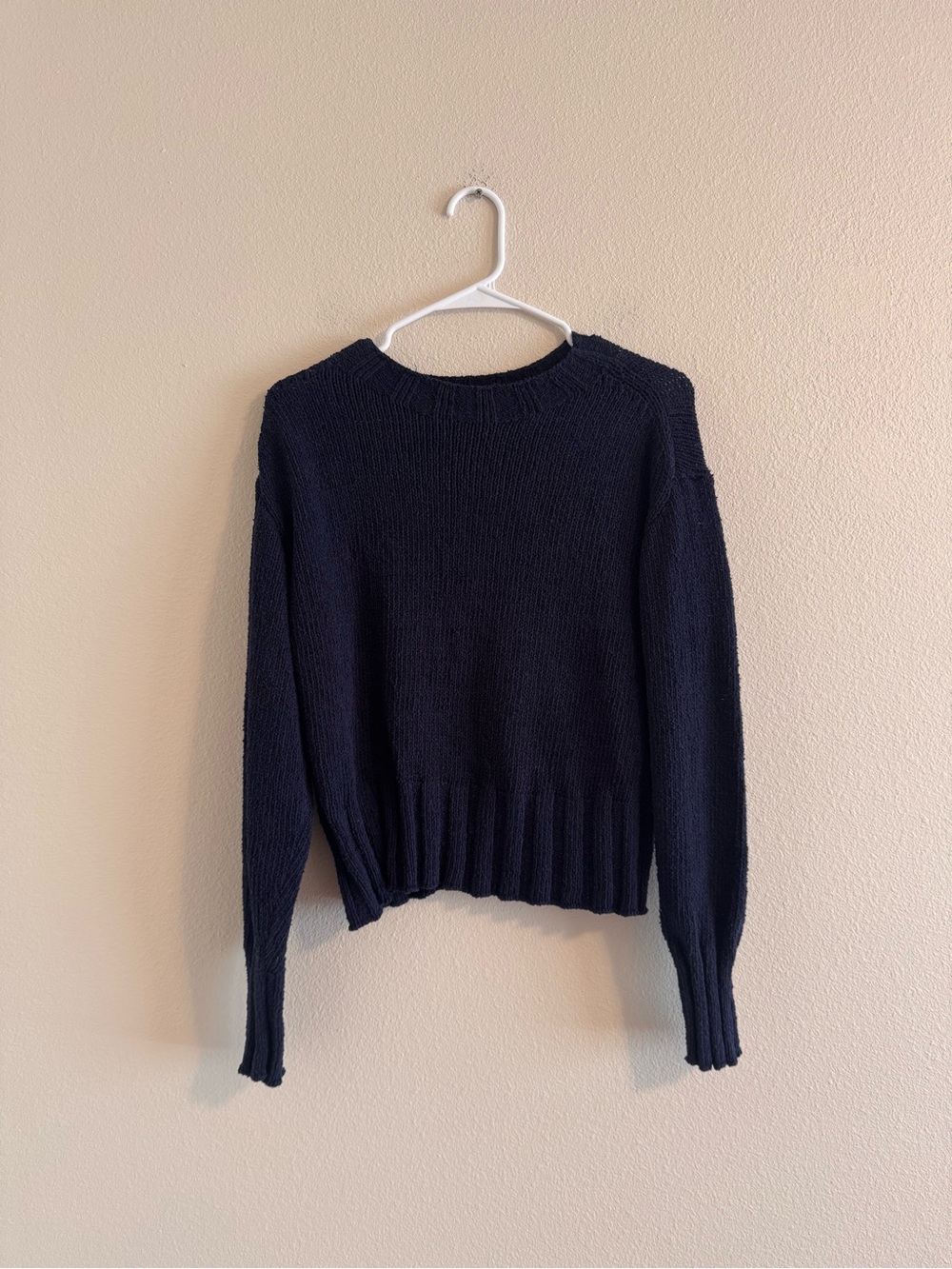 J. Crew Navy Ribbed-Hem Crewneck Sweater